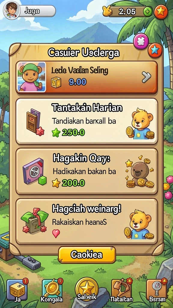 Screenshot level tantangan yang menampilkan rintangan menarik.